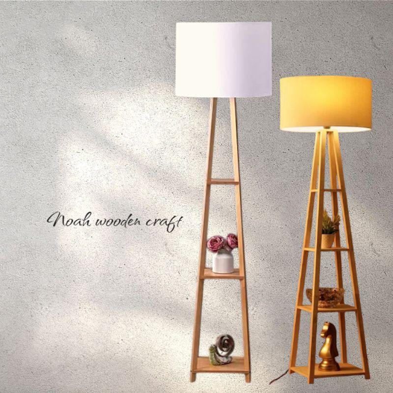 Standing Lamp Lampu Sudut Aesthetic Rak Serbaguna Bahan Kayu Jati Grade A Bisa Custom Warn dan Kayu.