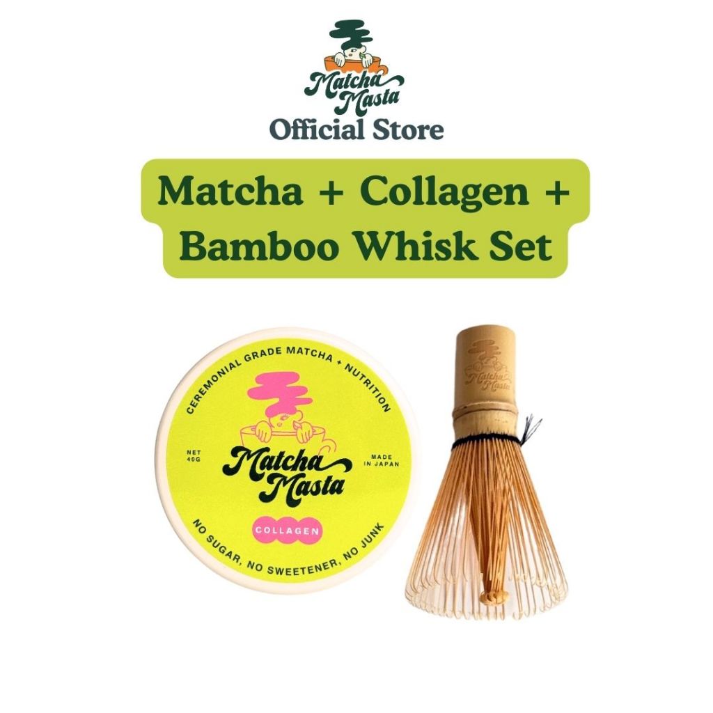 

Matcha Masta Matcha + Collagen 2 Piece Set Bundle (40g Matcha + Collagen, Bamboo Whisk)