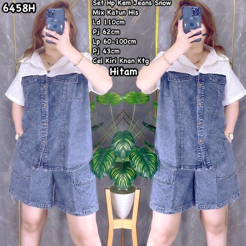 Set/Setelan Wanita Jeans Hotpants Celana Pendek Kemeja Lengan Pendek Kombi Katun Halus