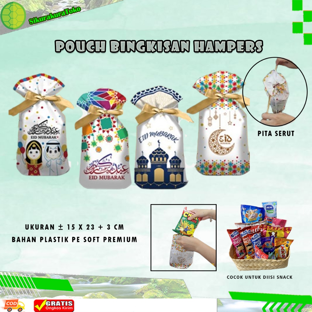 

(skr) Pouch Plastik Serut Pita Bingkisan Hempers snack kue kering souvenir lebaran idul fitri eid mubarak goodie soft premium