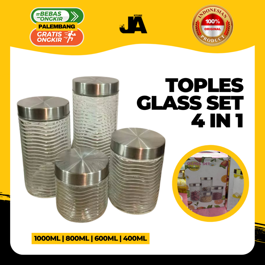 Toples Glass Set 4in1 Lebaran Kaca / Murah Berkualitas / Permen Kue Kacang Palembang