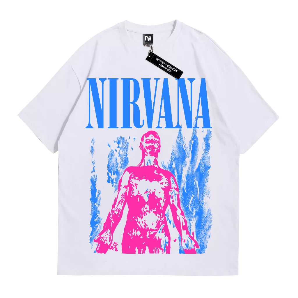Twins T-shirt Nirvana Sliver / Kaos Band / Kaos Musik Nirvana / Kaos Distro White Pria Wanita