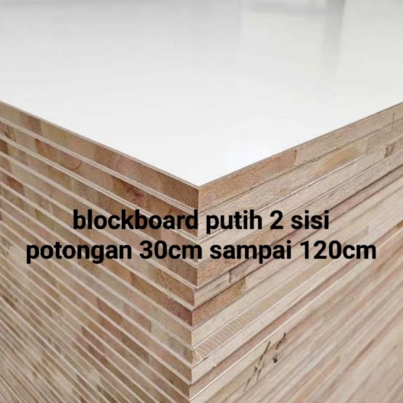 

blockboard 18mm potongan putih 2 sisi.potongan 30cm sampai 120cm