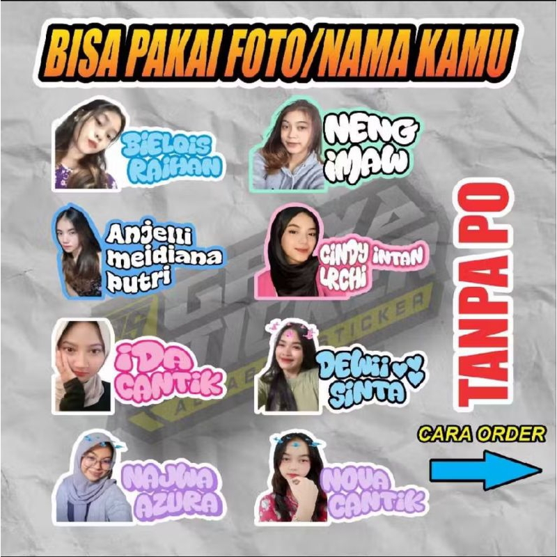 

stiker foto dan tulisan Nama custom stiker waterproof STIKER FOTO Nama BUCIN