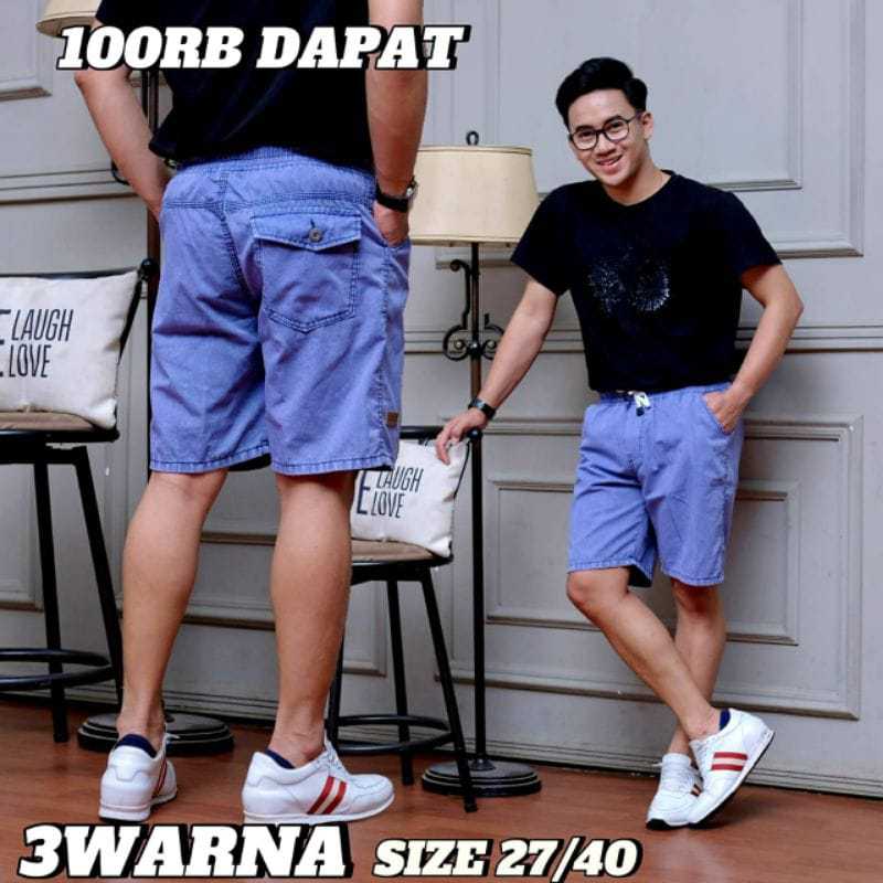 3PCS CELANA PENDEK PRIA DEWASA JEANS PINGGANG KARET ELASTIS | CELANA PENDEK COWOK | BROADSHORT