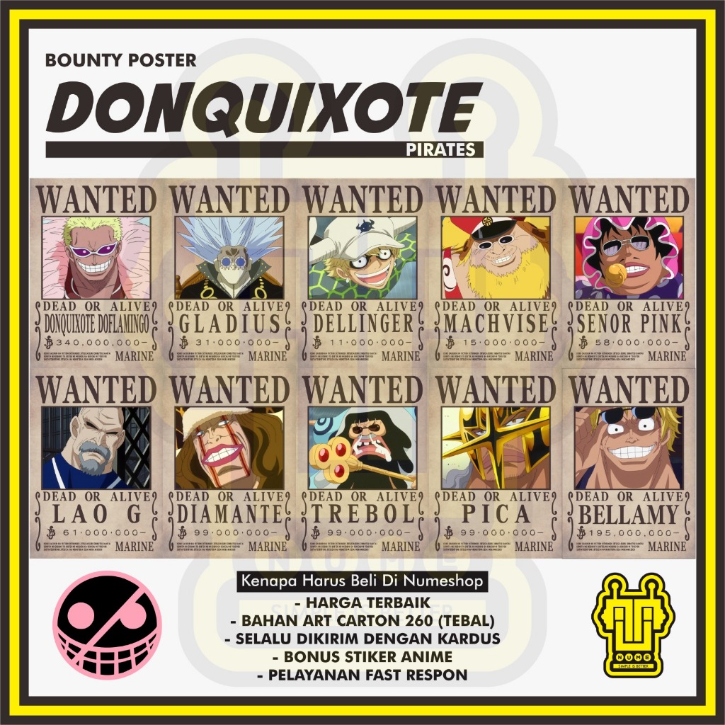 1 Set - Bounty Poster Wanted Doflamingo Donquitxote Pirates