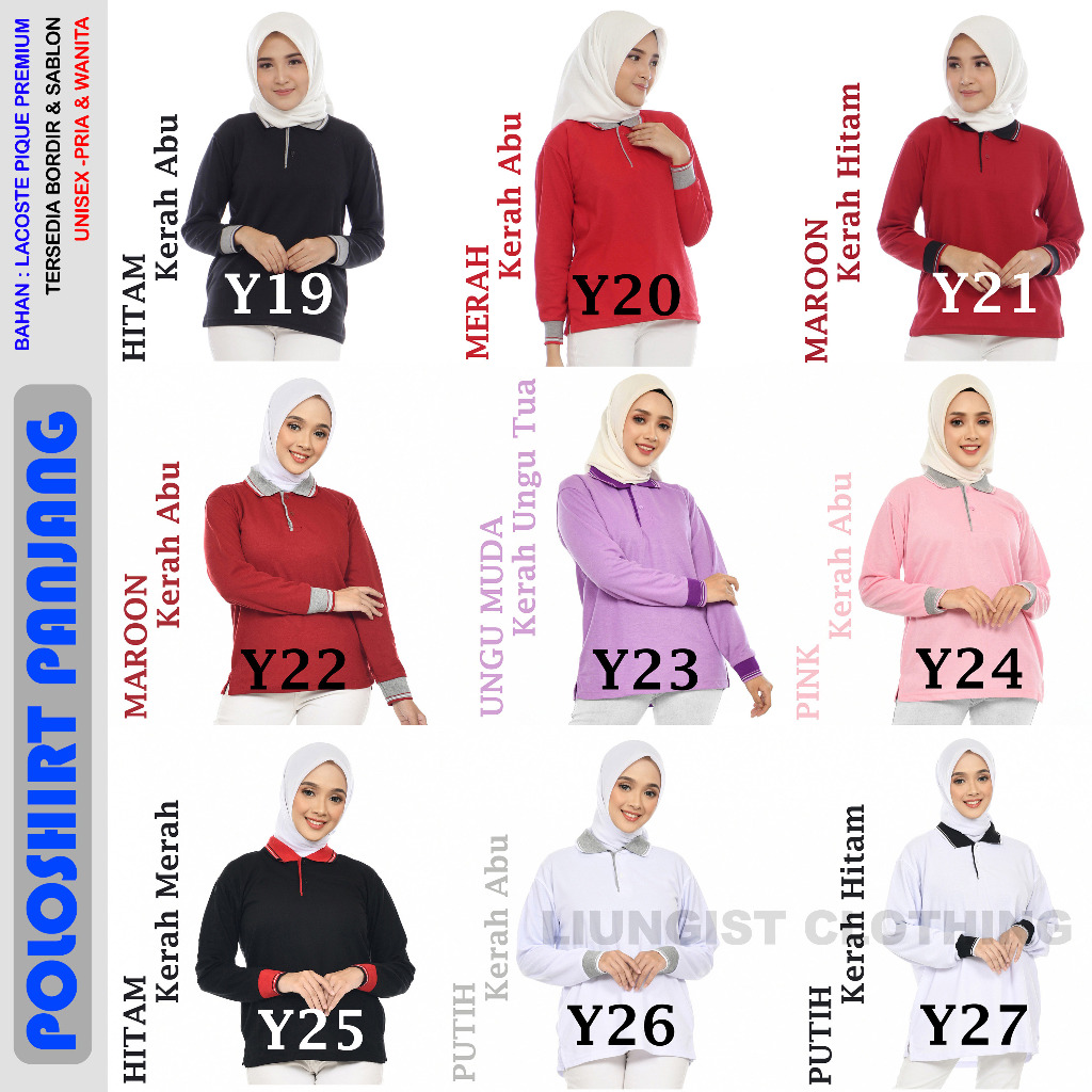 QH Kaos Polo Panjang Unisex Army Kerah Abu / Kaos Kerah / Poloshirt / Polo Shirt Panjang