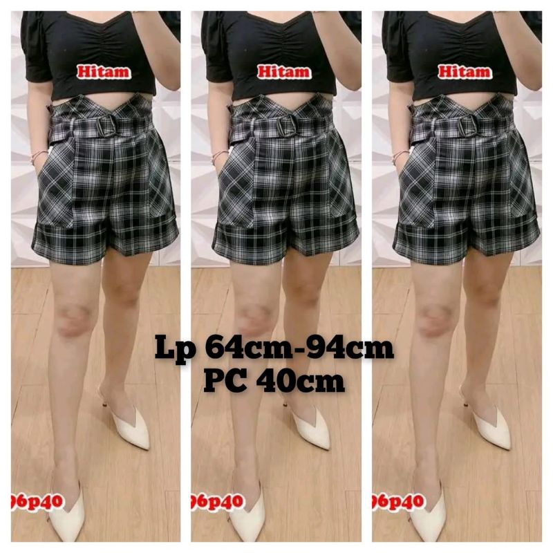 Celana pendek wanita import SUPER PREMIUM Good quality free belt motif kotak kotak