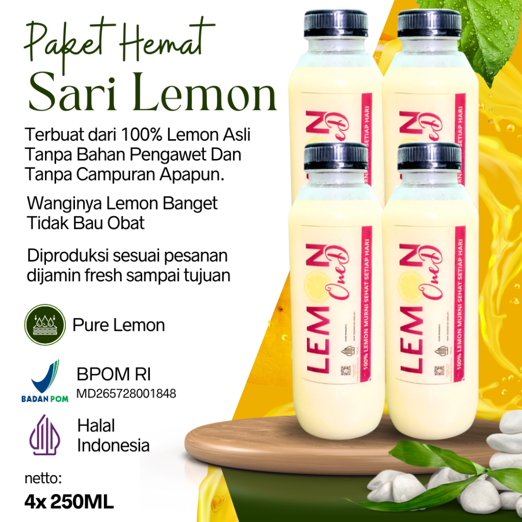 

PAKET 4 BOTOL Sari Lemon California 250ML Murni Alami 100% Untuk Detoks Dan Diet Alami