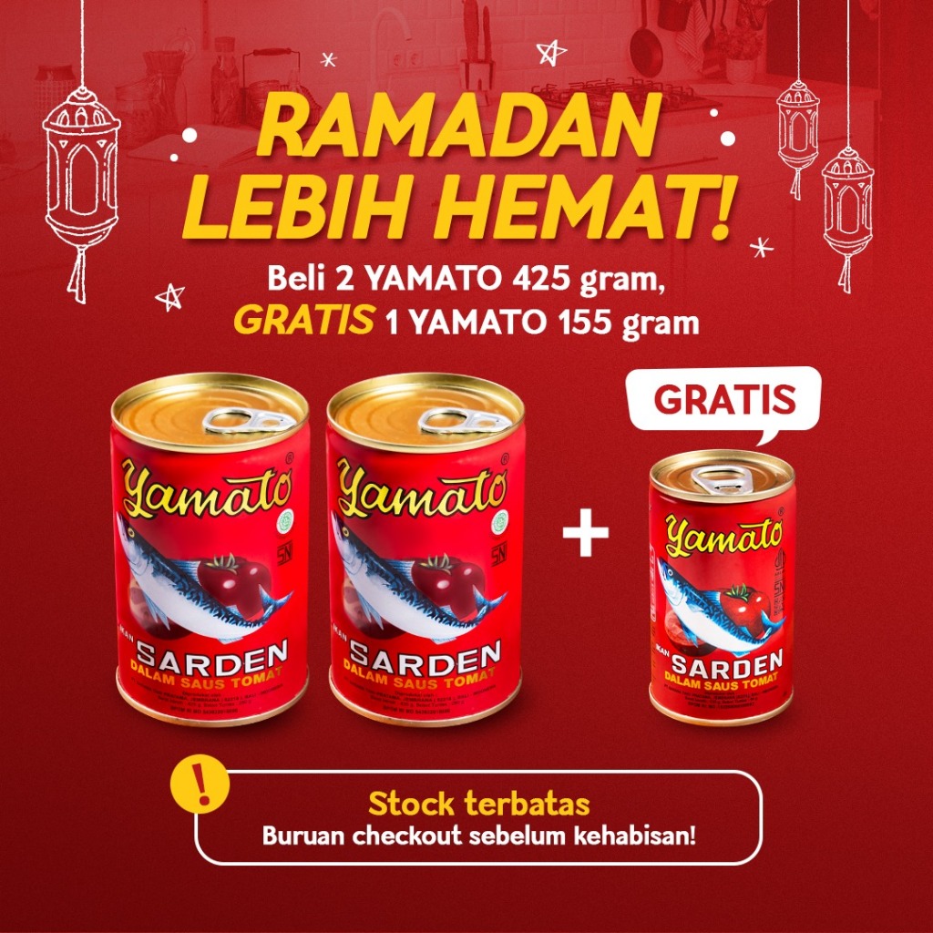 

Bundle Hemat - Sarden Yamato 425gr 2pcs FREE Sarden Yamato 155gr 1pcs