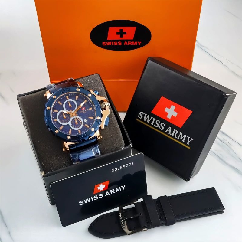 JAM TANGAN PRIA SWIS ARMY CRONO AKTIF TALI RANTAI