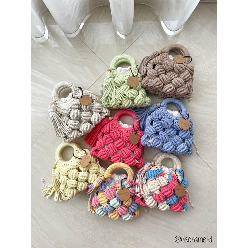@decrame.id GROSIR Macrame Bubble Bag Small 10pcs tali kepang / Tas Handmade Wanita