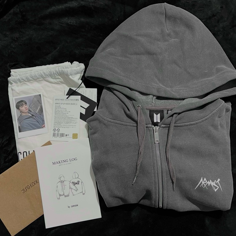 PRELOVED OFFICIAL MERCH ARTIST MADE COLLECTION BY BTS FULLSET JUNGKOOK JK ARMYST ZIP UP HOODIE BLACK