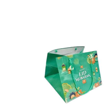 

paperbag lebaran muat dus hampers kue 22cm tas tenteng art carton laminasi glossy motif tosca eid mubarak 25x25x20 cm