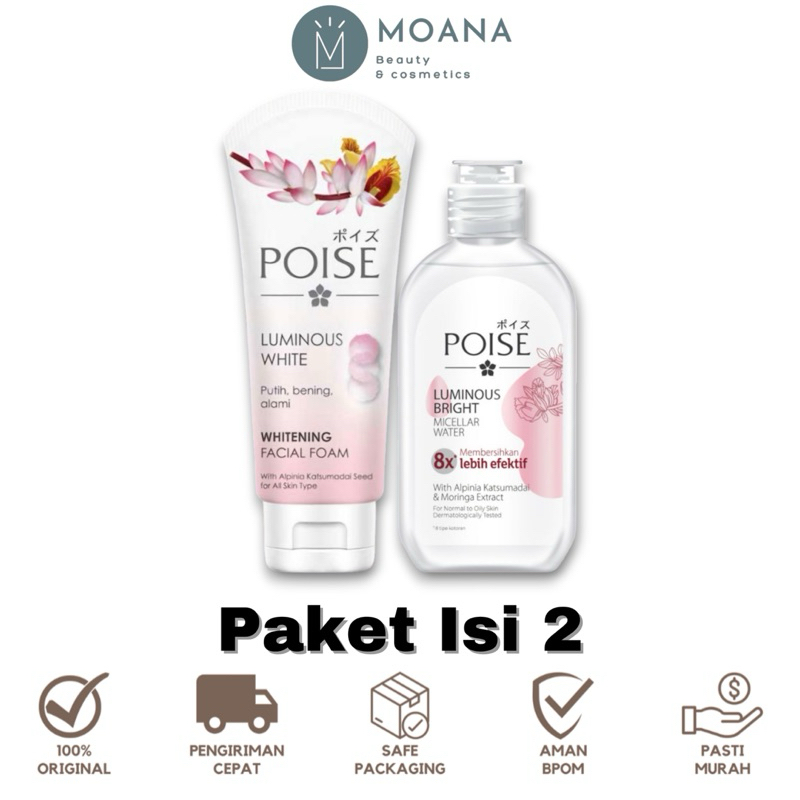 [Paket Isi 2] Poise Facial Foam Sabun Cuci Muka Luminous White Tube 100 gr & Poise Micellar Water Pe