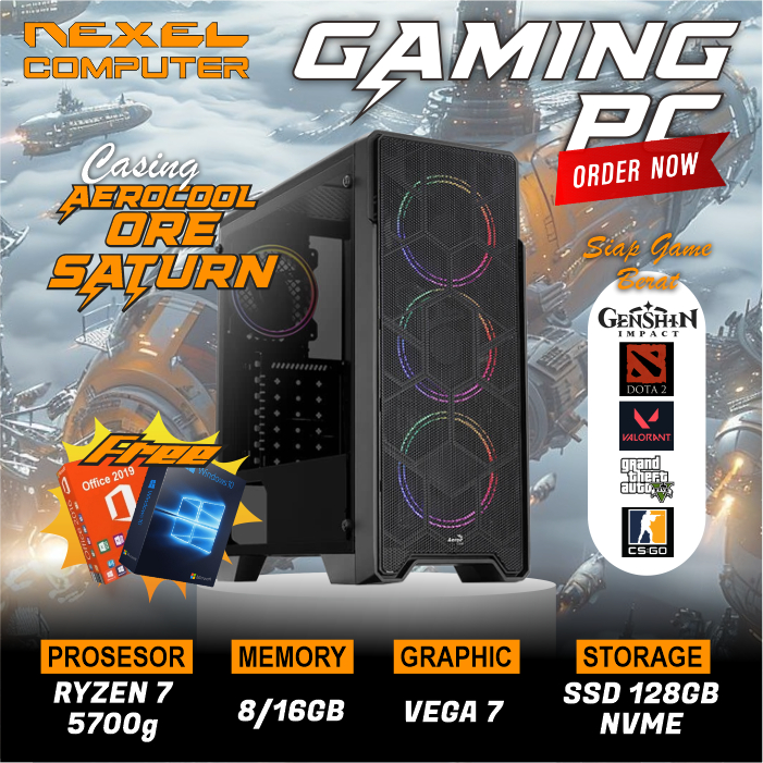 PC GAMING - Ryzen 7 5700G - RAM 16GB - SSD 128GB NVME - VEGA 7