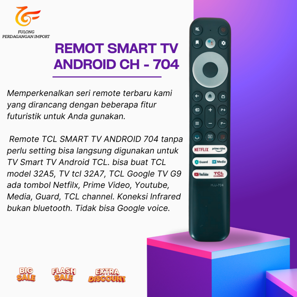 Remote Remote TV TCL Smart Andorid Smart TV A7 A18 A30 Q725 / Remot TCL 704 LED Smart