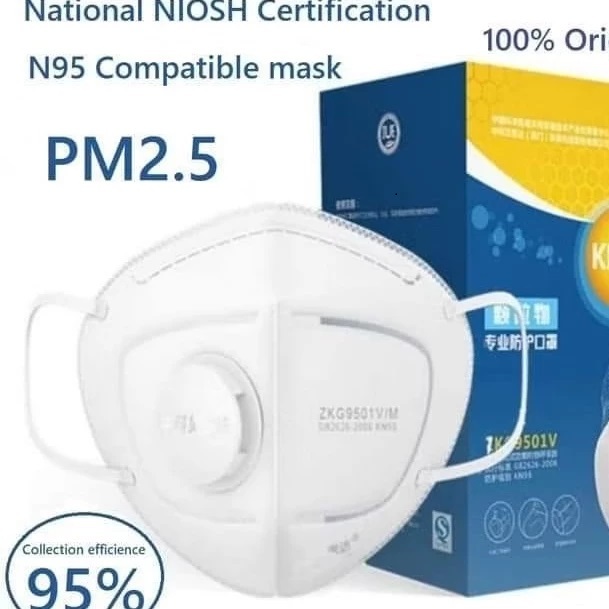 1 box (25 pcs) Masker anti bakteri dan debu KN95 ZKG9501V setara 3M 9501V+ pake ventilator aman untu