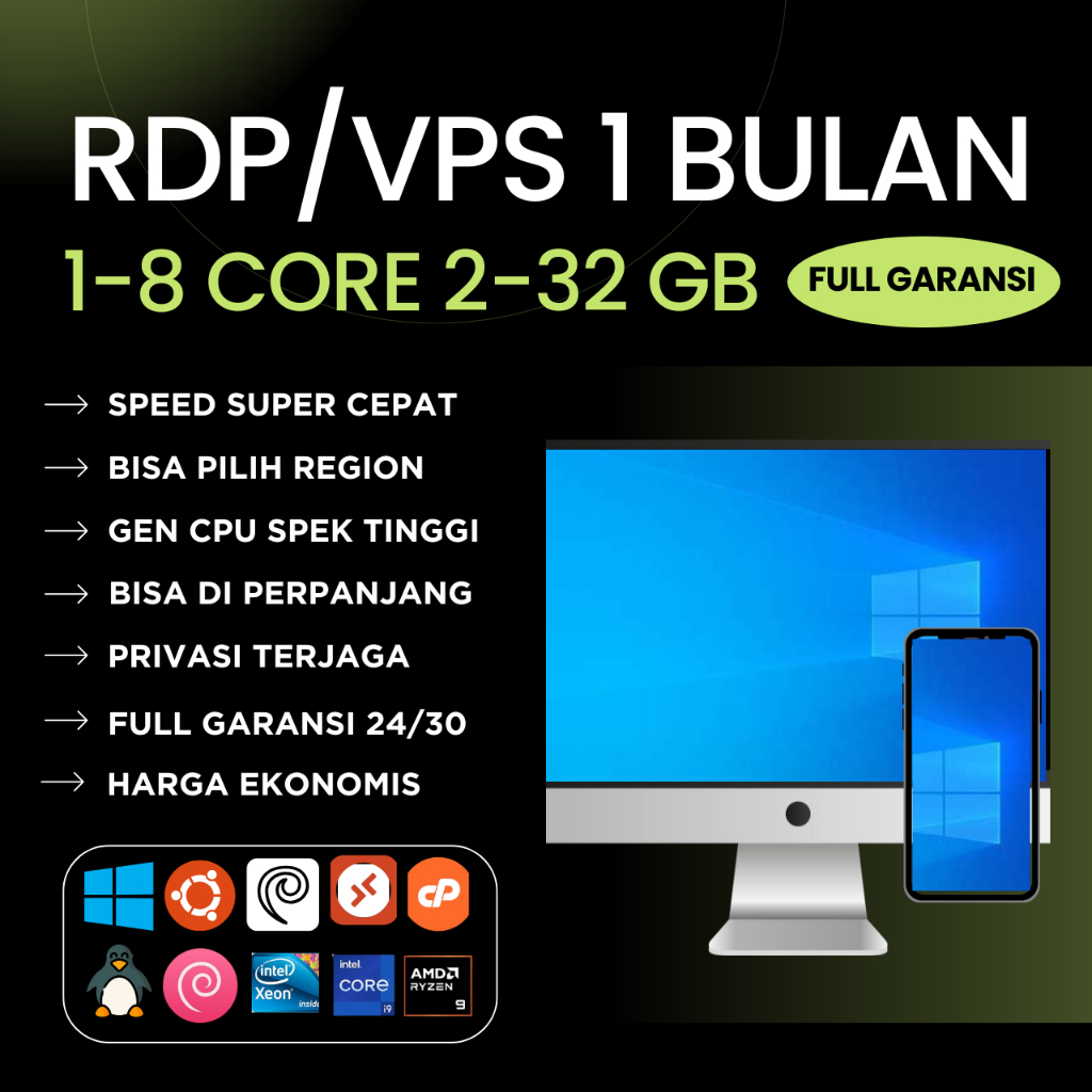 RDP / VPS 1 BULAN HIGH SPEED FULL AKSES FULL GARANSI