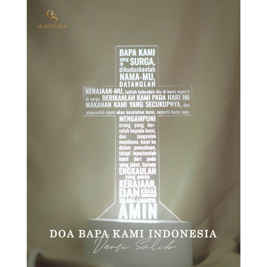 Grateful - Akrilik Cross Doa Bapa Kami (Lampu Lamp Kristen Gift Pajangan)