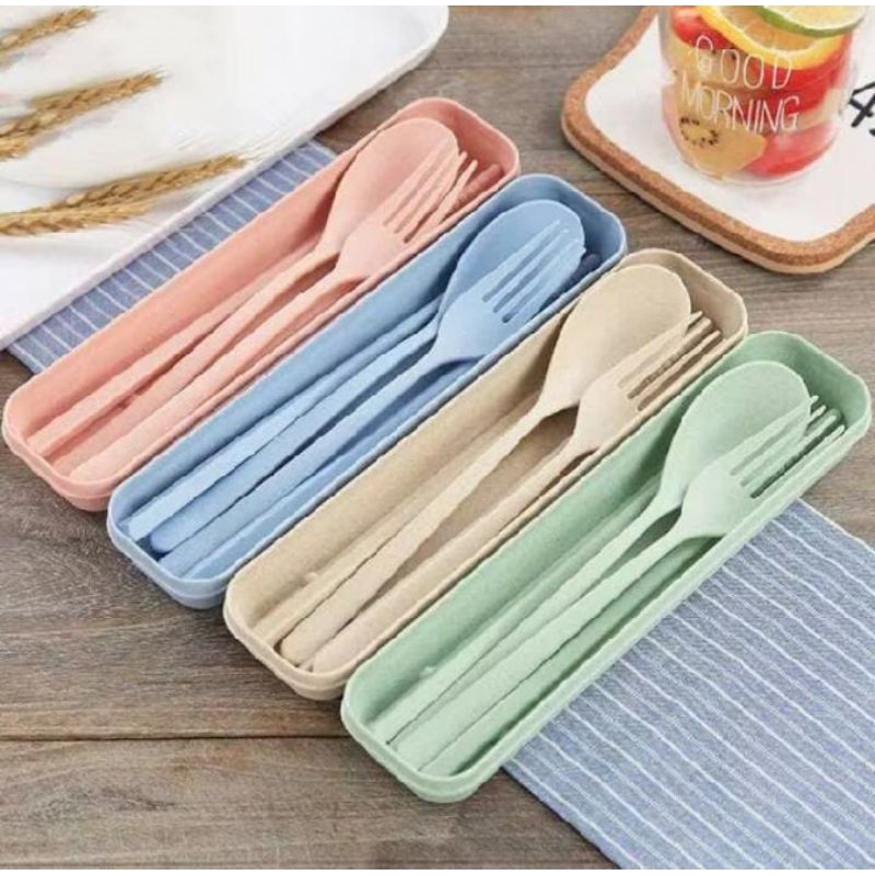 Sendok Garpu Sumpit Portable/Alat Makan Plastik/Set Sendok Garpu Sumpit Tempat Portabel