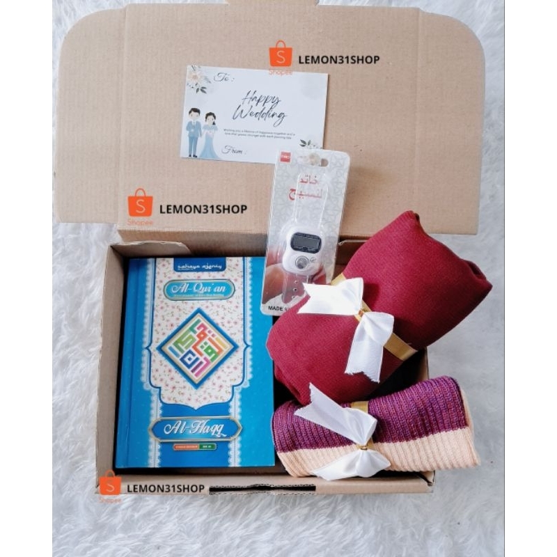 HAMPERS PARCEL SOUVENIR PENGAJIAN PERNIKAHAN UMROH KHITAN ALQURAN A6 ALQURAN A7 CIPUT JILBAB SEGIEMP