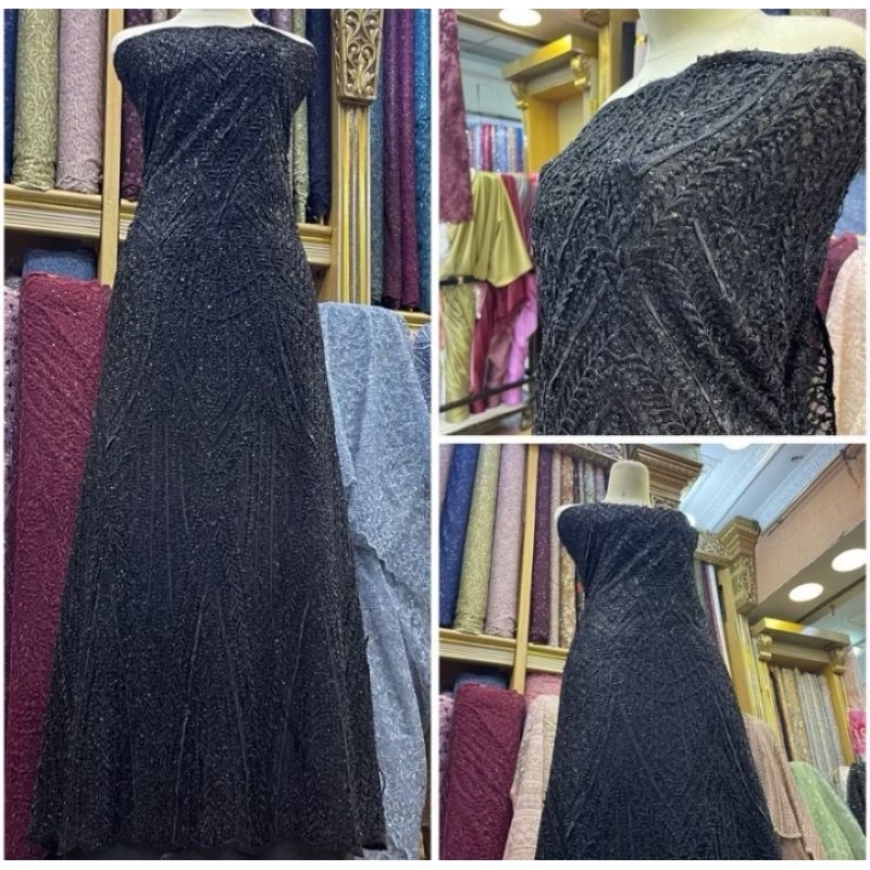 Kain tille chanels lolita 3d bunga timbul with payet squinn || bahan brukat kebaya pesta || wedding 