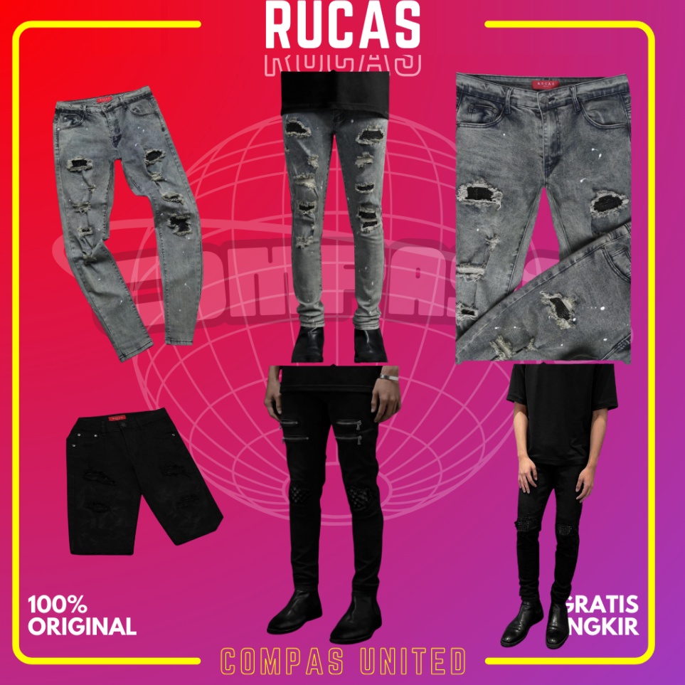 KODE L96Q RUCAS Black Caviar Leather Washed Jeans  Jeans Heritage Washed Crystal  Rucas Diamoond Jea