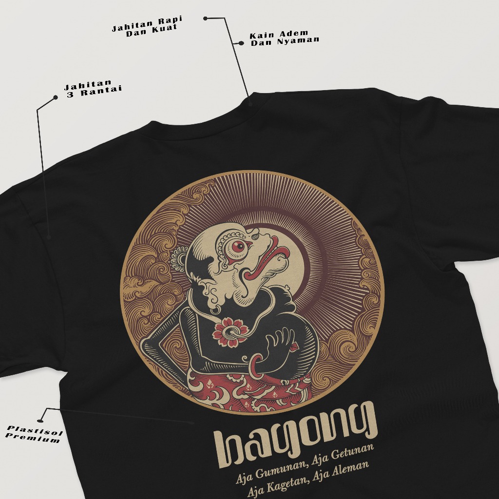 PARAMESTI:Kaos Distro Jawa Aerostreet Bahan Katun Pakaian Cewek Cowok Dewasa Motif Lurah Bagong