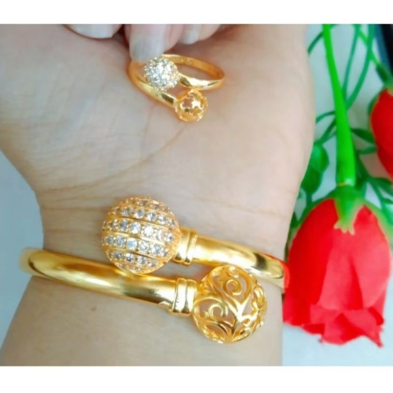 gelang bola set cincin xuping,kuning 24k anti karat 933