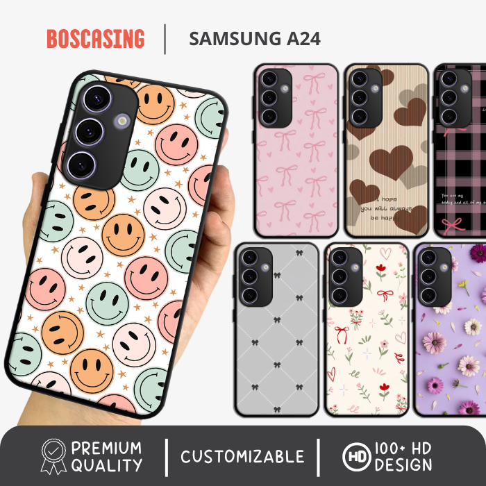 [PREMIUM] Glass Case Casing HP Samsung A24 4G Aesthetic Lucu Custom Pink Pastel Ungu Cewek Kaca