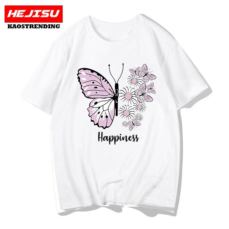 HEJISU Kaos Butterfly Kaos Atasan Wanita Kupu Kupu Butterfly Full Cotton