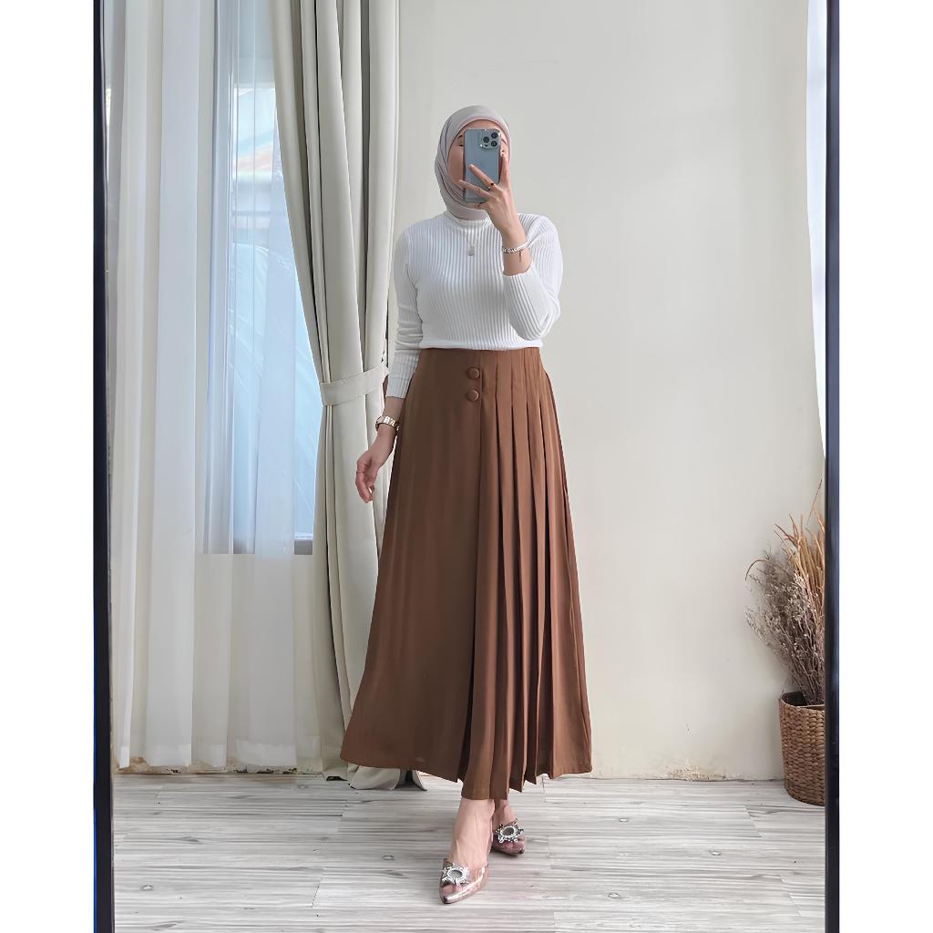 Shenna Kulot Pleats Haighwaist Kain Furano Premium Rok Celana - Ovcloth