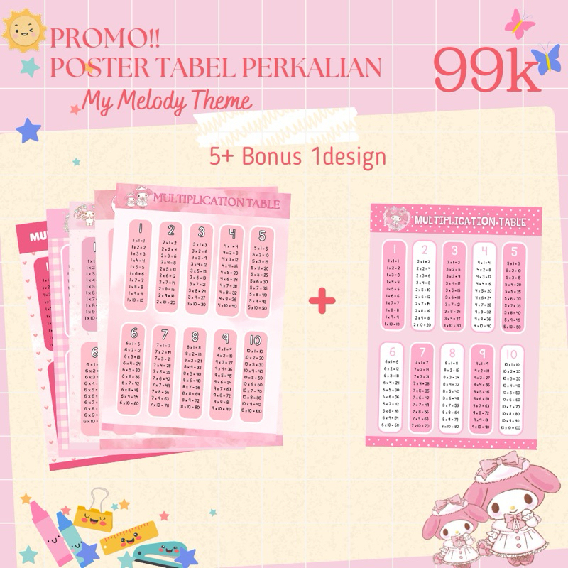 Tabel Poster Perkalian tema My Melody