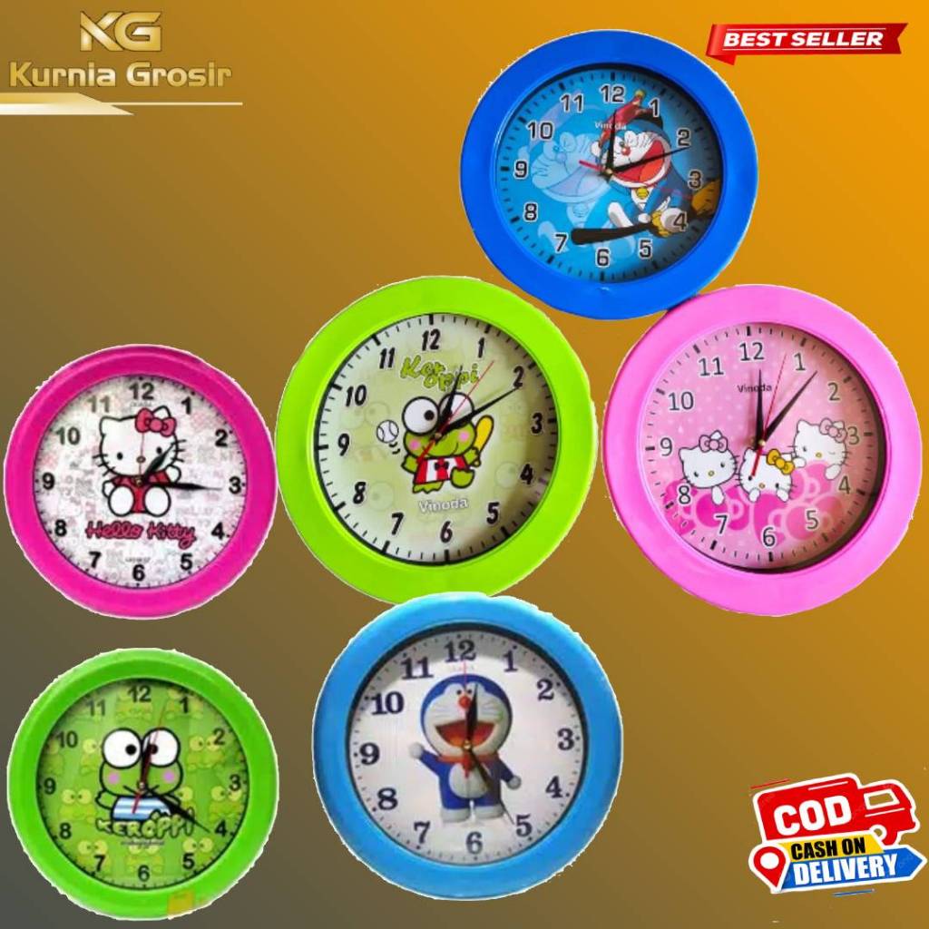 JAM DINDING ANALOG OGANA KARAKTER ANAK UNIK DORAEMON HELLO KITTY KEROPPY