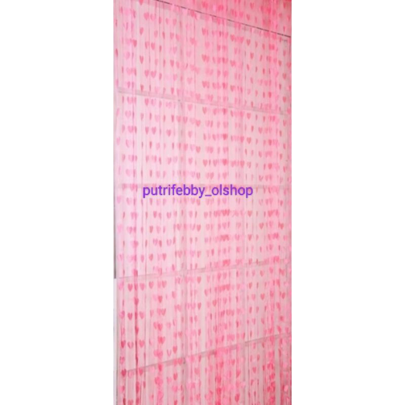 Tirai Pintu Motif Love Warna Pink/Tirai Benang Motif Love 100x200cm / Tirai Benang Pintu Dan Jendela