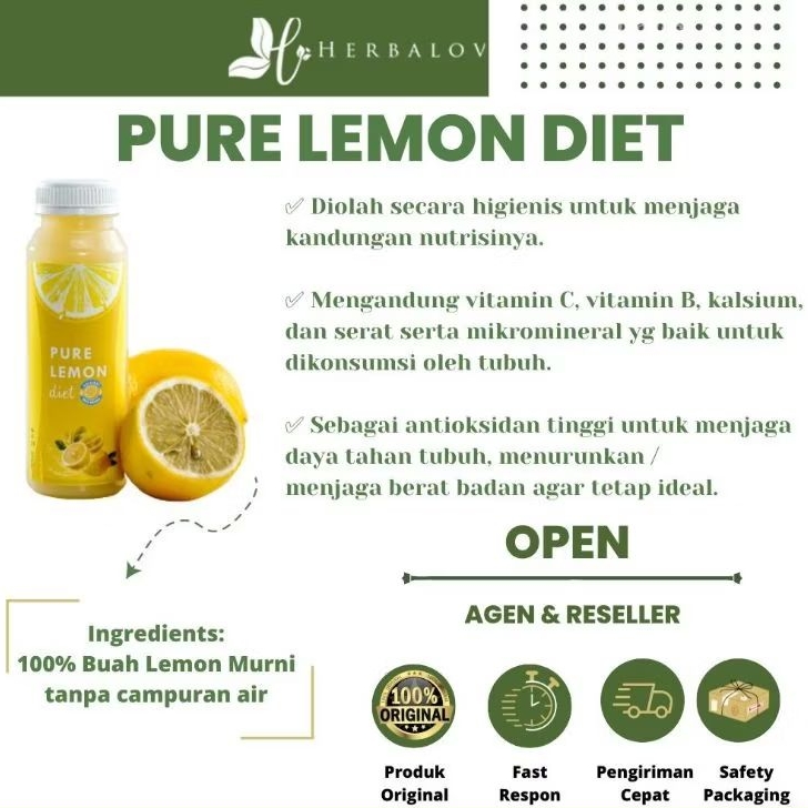 

Pure Lemon Diet Herbalov 100% Asli Perasan Buah Lemon Tanpa Tambahan Air / Minuman Diet Sari Lemon / Jeniper Jeruk Nipis Peras