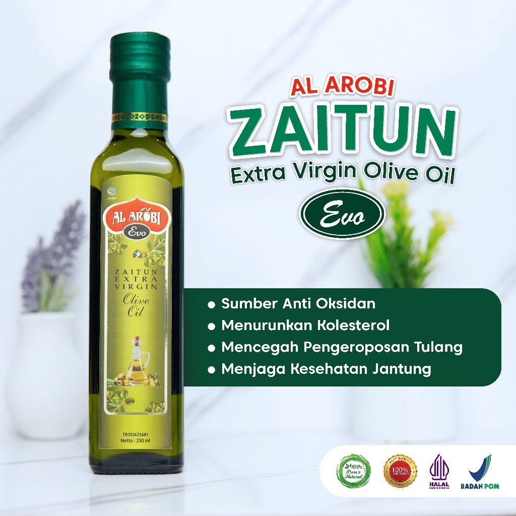 

Al Arobi Zaitun Extra Virgin Olive Oil - Zaitun untuk Kesehatan Jantung - 100% zaitun murni