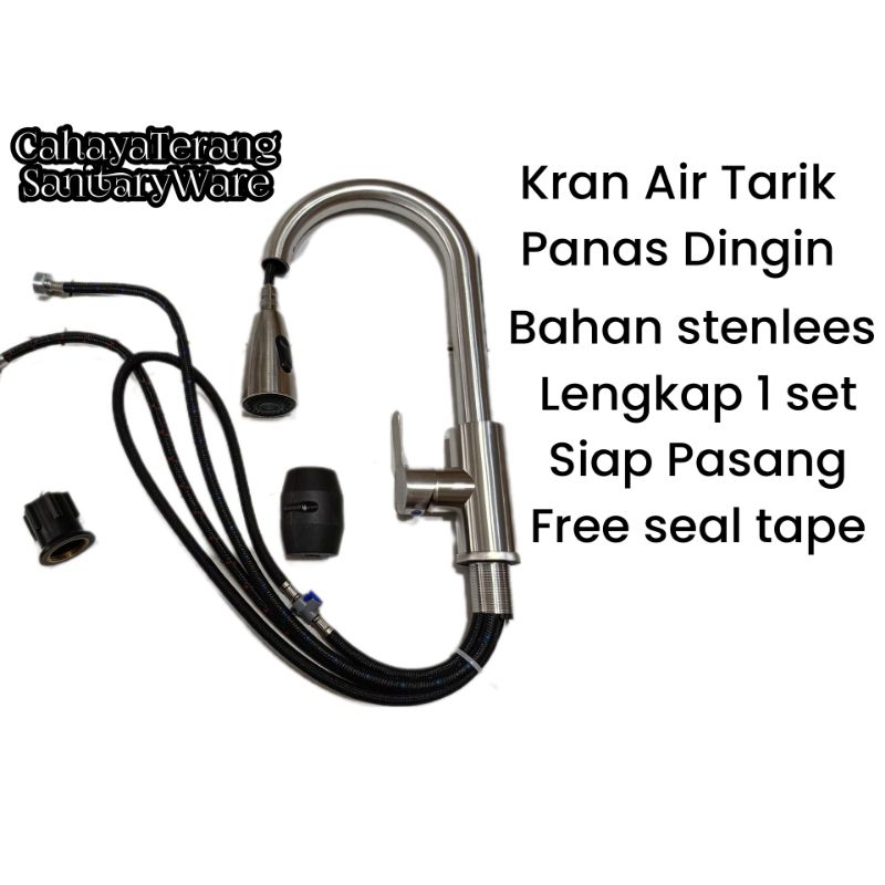 Kran Cuci Piring Tarik Panas Dingin Model Tarik/ Kran Air Tarik Lengkap 1 set