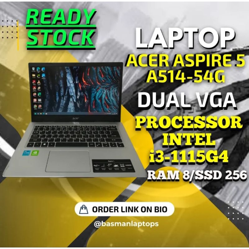 Laptops Acer Aspire 5 A514 54G Dual VGA NVIDIA MX Series Ram 8 GB Slim Small Frame Pakai SSD - Lapto
