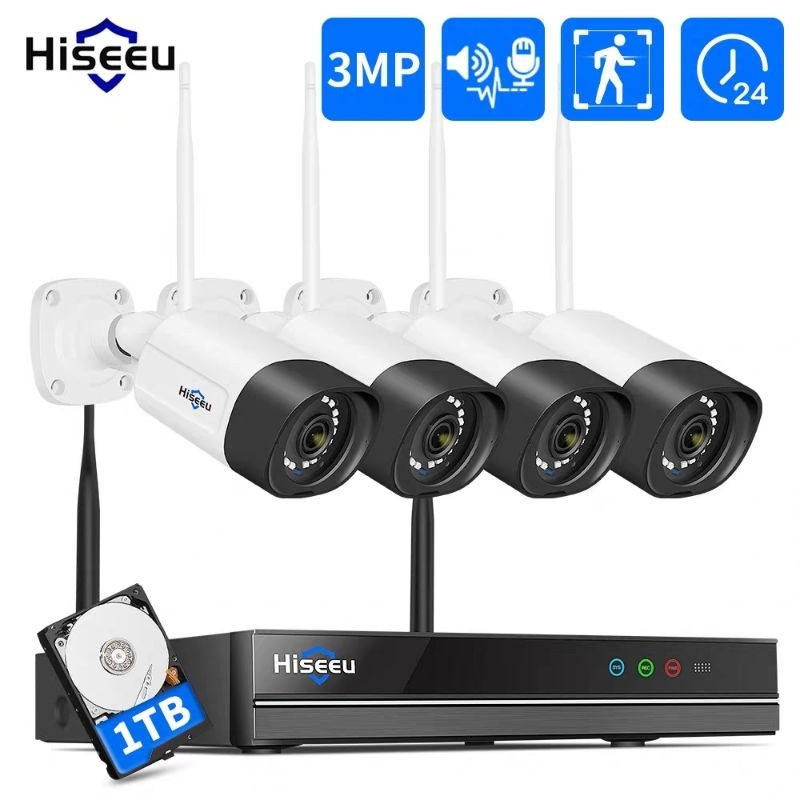 CCTV Security Outdoor H.265 3MP 8CH Wireless Audio IP Camera System NVR Kit 2MP 1080P HDD App View