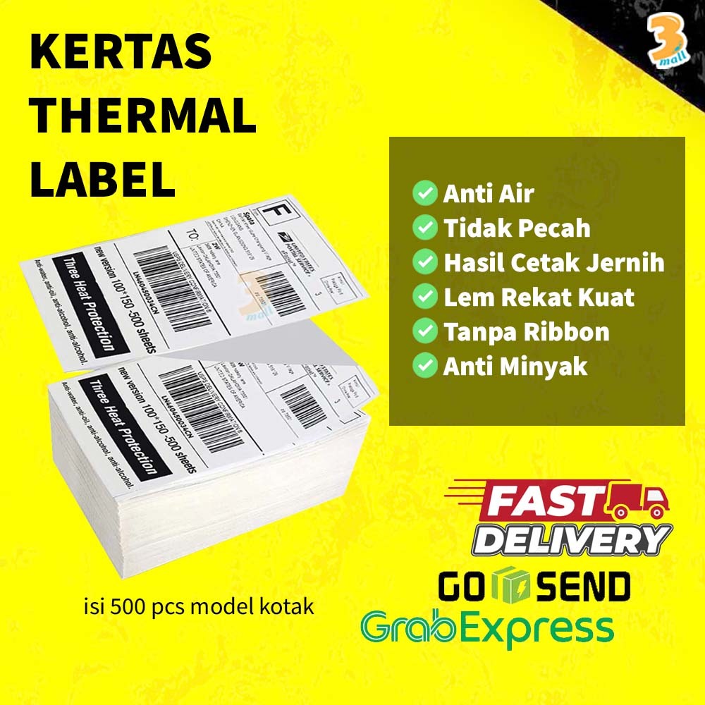 

Label stiker Thermal 100x150mm Waterproof/Sticker Label Continuous/Label Kertas Isi 500pcs Lem Kuat