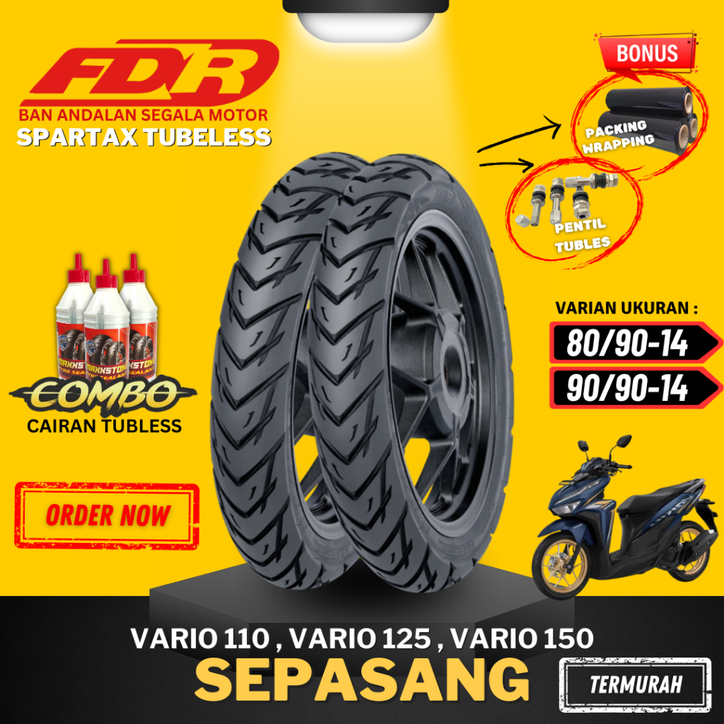 [SEPASANG MURAH] BAN FDR SPARTAX TUBELESS RING 14 ( 80/90-14 & 90/90-14 ) / BAN FDR TUBELESS RING 14