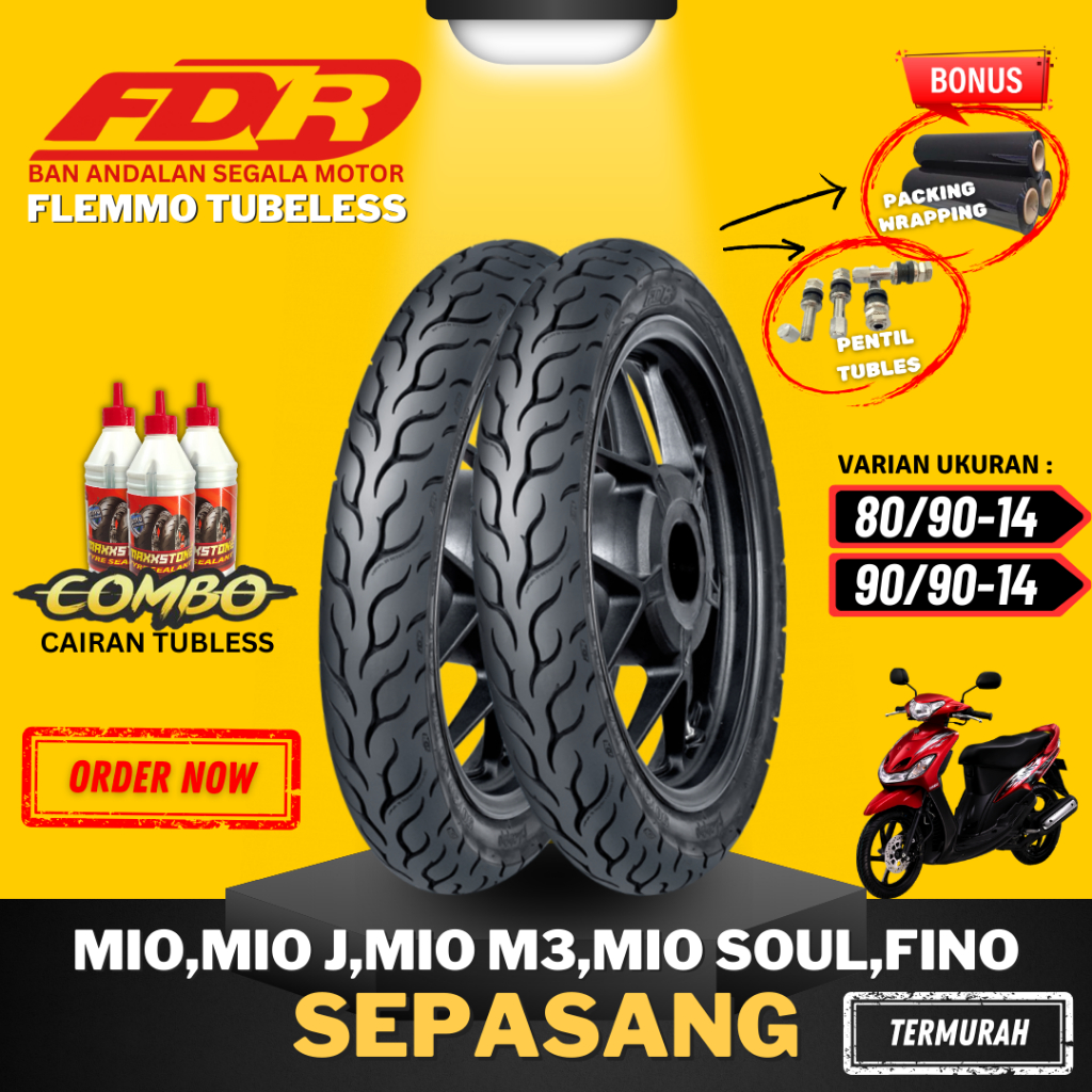PROMO [PAKET MURAH SEPASANG] BAN FDR FLEMMO RING 14 / BAN FDR FLEMMO TUBELESS TUBLES RING 14 (