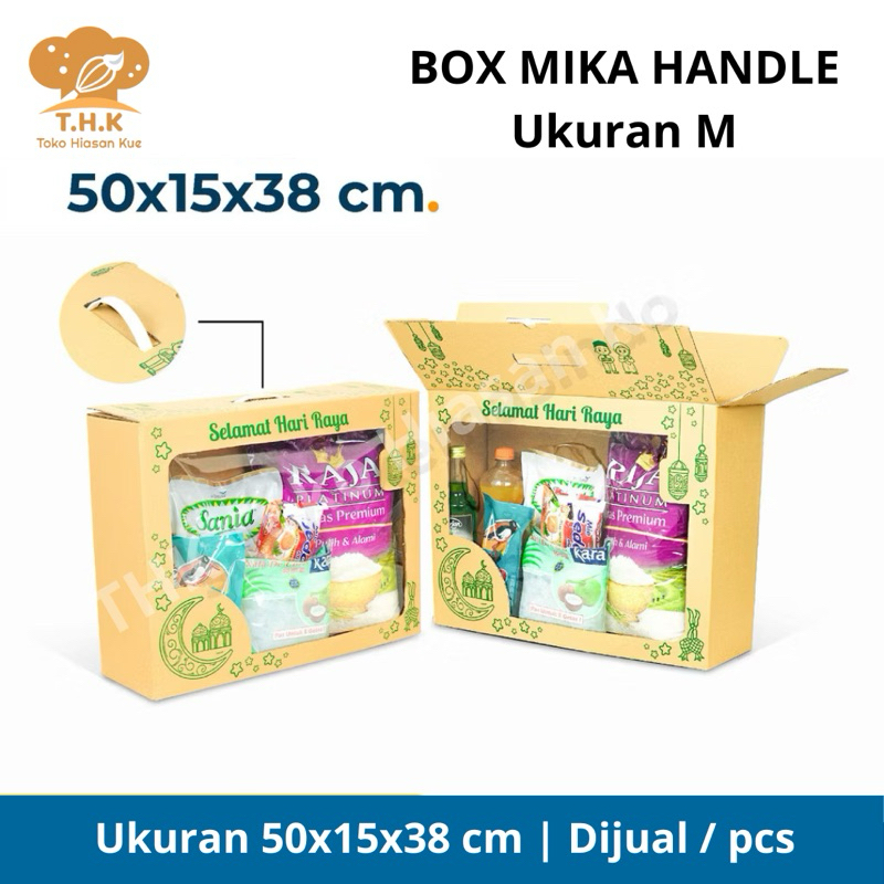 

(1pcs) Box Mika Handle M ukuran 50x15x38 cm Lebaran Hampers Idul Fitri
