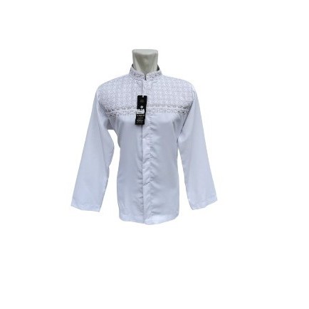 Baju Koko Muslim Hasgradini - India Putih Bordir Dada Pria Dewasa Panjang Atasan