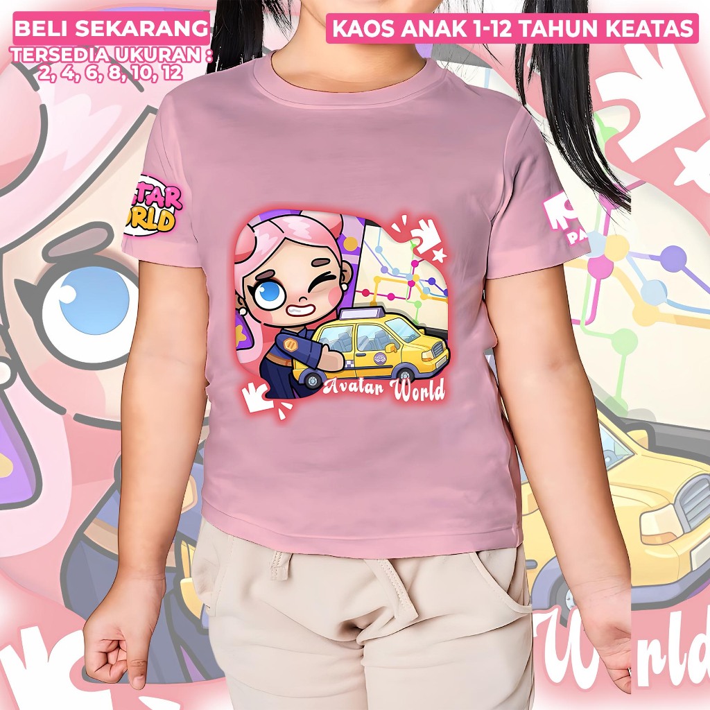 BAJU ANAK | KAOS MOTIF GAME AVATAR WORLD POLISI | KAOS DISTRO UNTUK ANAK CEWEK USIA 1-12 TAHUN