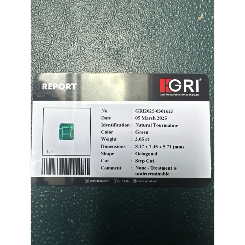 Natural Green Tourmaline ( GRI , Ct 3.05 )