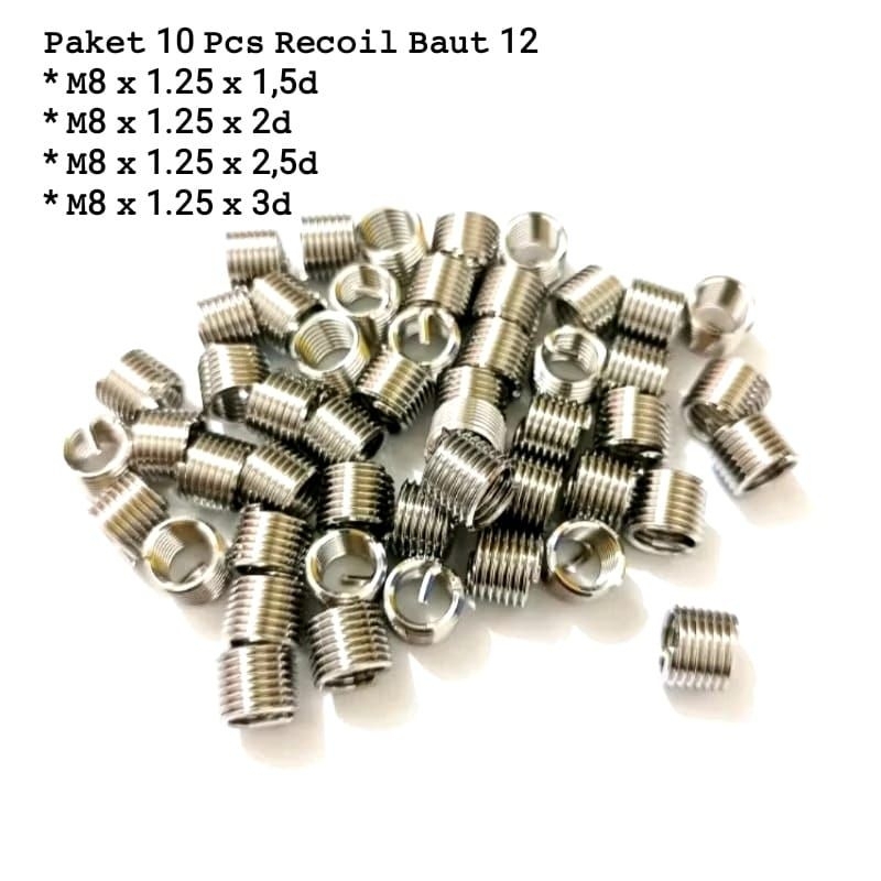 Paket 10 Pcs Recoil M8 x 1.25 Recoil Baut 12