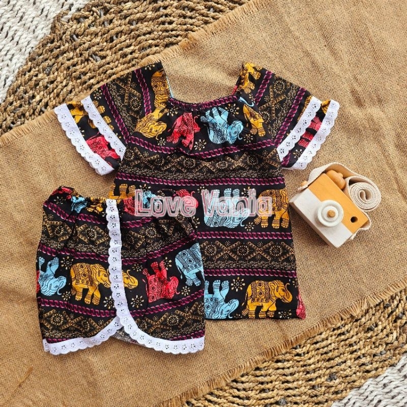 SETELAN ANAK KUPU RENDA GAJAH BOHO USIA 3-8 TAHUN